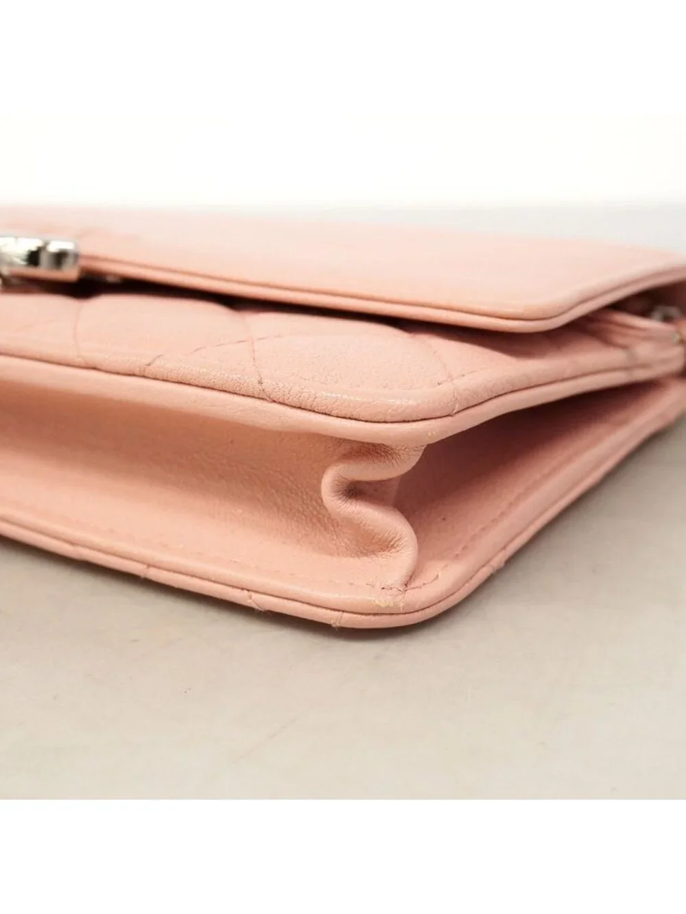 Chanel Shoulder Wallet Quilted Leather Pink Silver